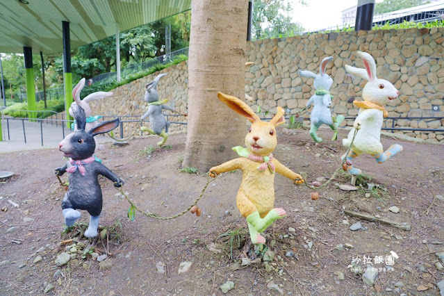 宜蘭景點礁溪轉運站幾米兔子裝置藝術、蹺蹺板毛兔、森林風呂免費泡腳